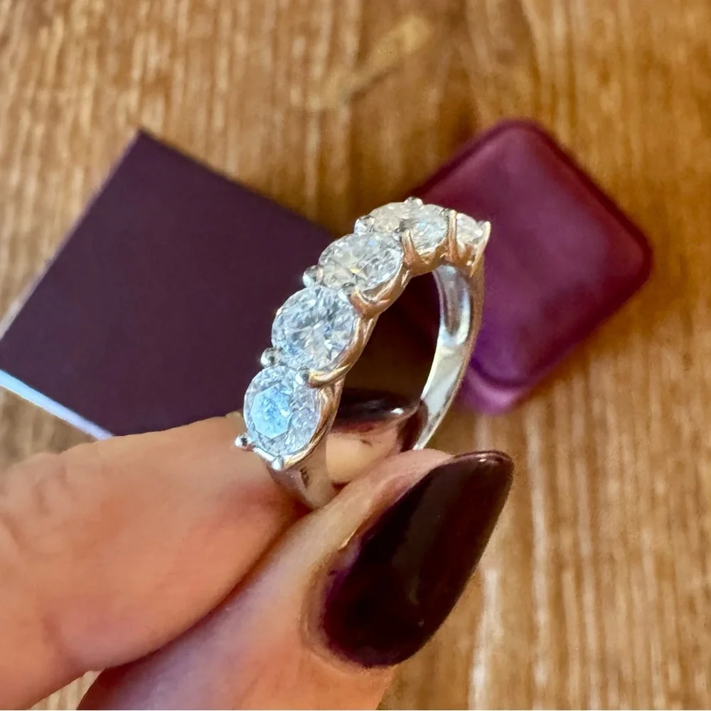 Solid 14k white gold 5 stone anniversary band ring 6.25 - Picture 8 of 16